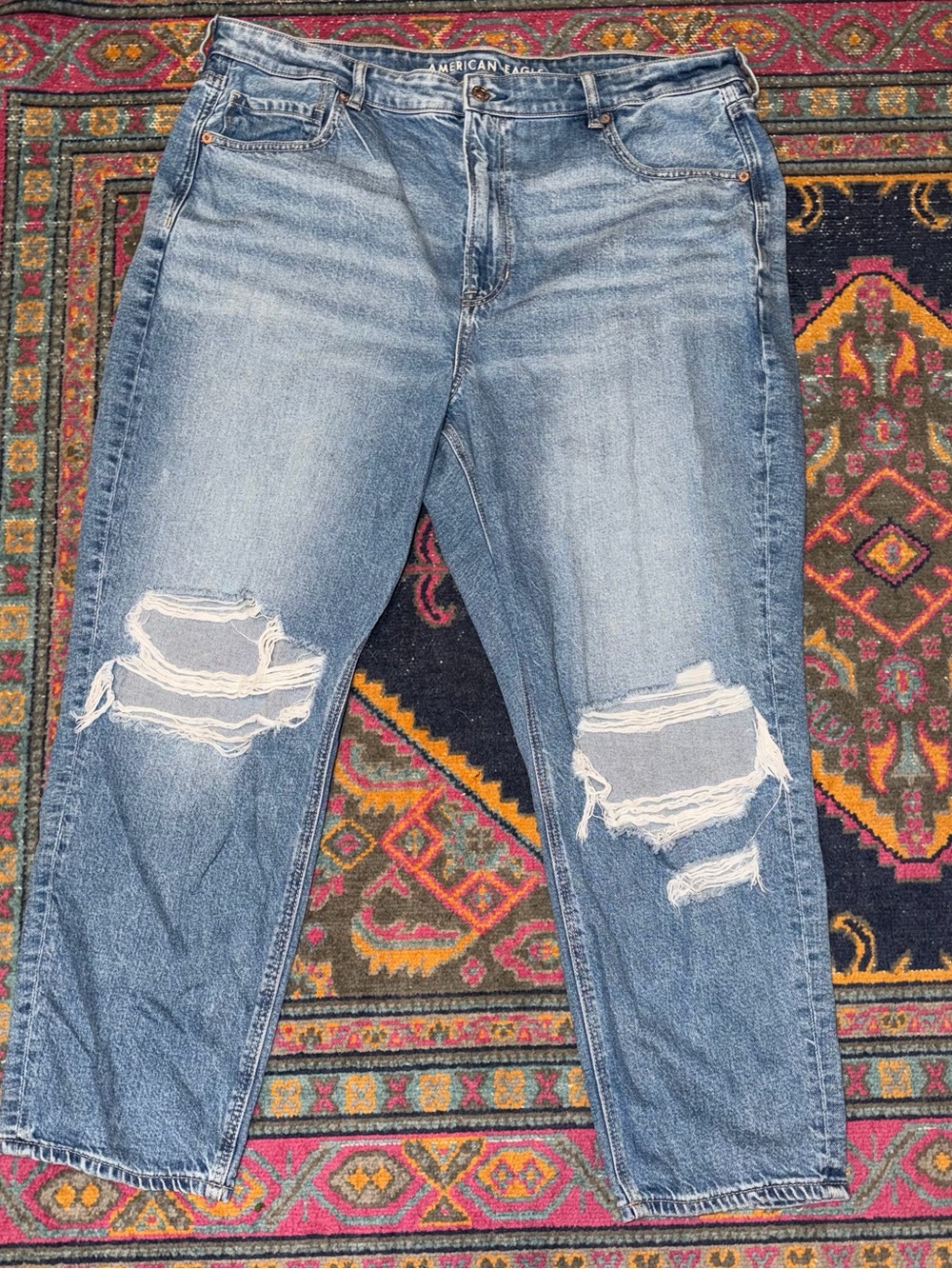 American Eagle Outfitters Distressed Mom Jeans - Light Blue Wash